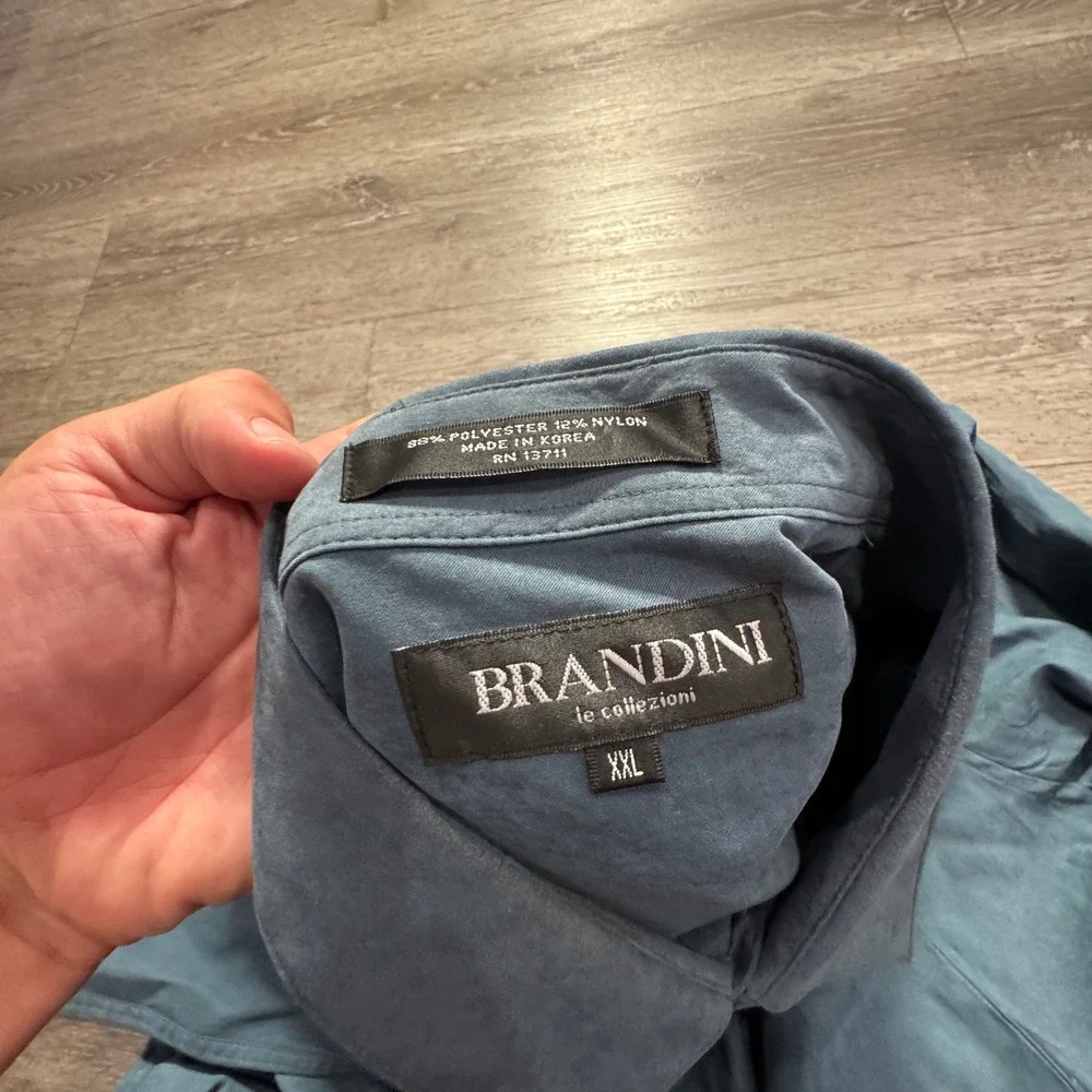 Vintage Brandini Shirt Mens XXL Blue Faux Suede Heritage Luxury Old Money Casual